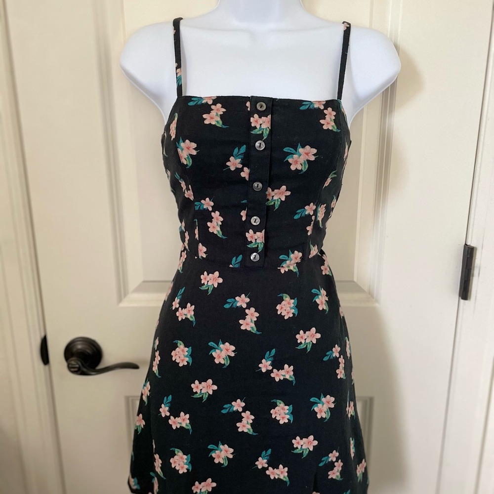 Hollister Floral Dark Navy Dress